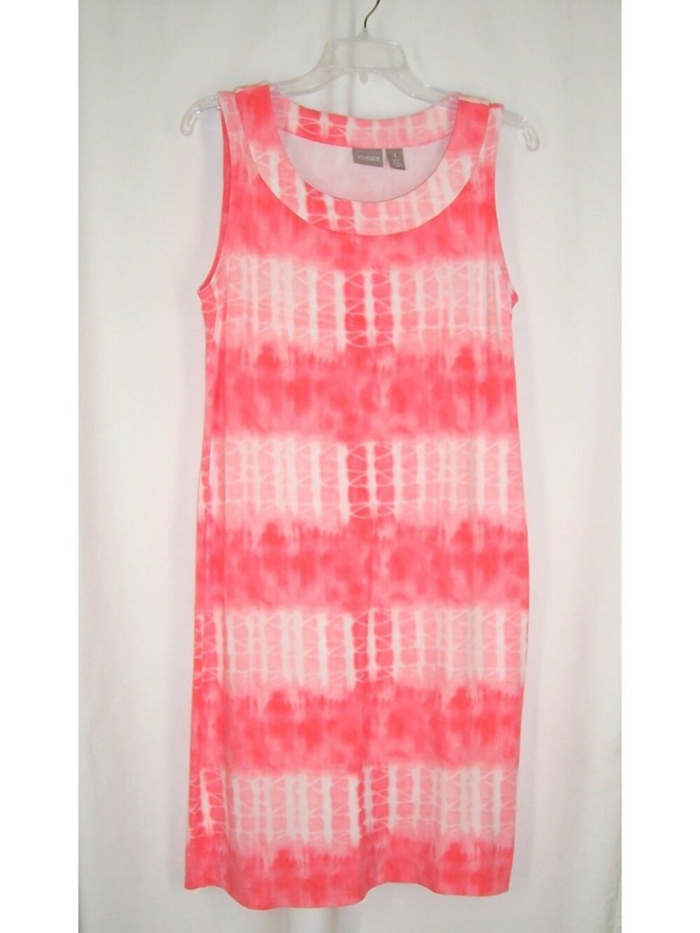 Chicos Pink Tie Dye Shift Dress 1 S M  Knee Length Sleeveless Stretchy Pullover